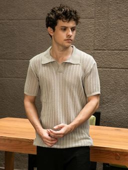 Campus Sutra - Grey Self Design Polo T-Shirt