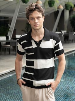 Campus Sutra - Black Colorblock Polo T-Shirt