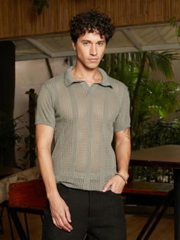 Campus Sutra - Green Self Design Polo T-Shirt