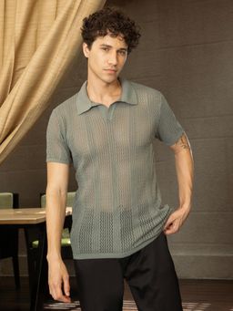 Campus Sutra - Grey Self Design Polo T-Shirt