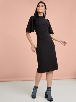 Styli - Black Angel Sleeves High Neck Bodycon Midi Dress