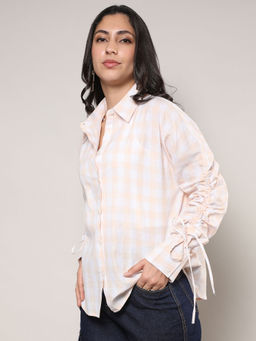 PINACOLADA - Womens White & Peach Buffalo Check Shirt