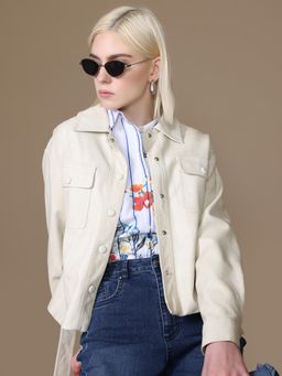 Kazo - Bevy Pu Shacket with Belt - White