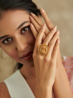 Curio Cottage - 22K Gold Plated Divine Laxmi Ring