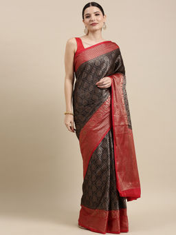 Banarasi Silk Works - Women Maroon Cotton Saree with Unstitched Blouse