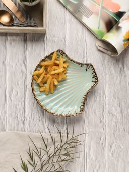 VarEesha - Tranquil Blue Ceramic Small Sea Shell Serving Platter