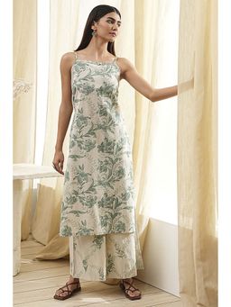 Biba - Women Green Cotton Straight Printed Kurta with Palazzo (Set of 2)