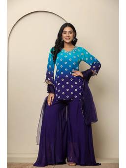 Do Dhaage - Blue Bandhani Printed Short Kurta with Palazzo & Dupatta (Set of 3)