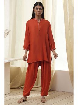 Biba - Women Orange Viscose Rayon Straight Solid Co-Ord (Set of 2)