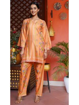 HOUSE OF KARI - Printkari Muslin Peach Orange Co Ord (Set of 2)