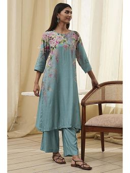 Biba - Women Blue Modal Blend Straight Kurta with Palazzo (Set of 2)