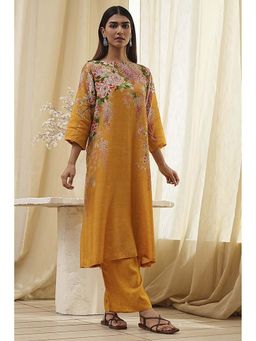 Biba - Women Mustard Modal Blend Straight Kurta with Palazzo (Set of 2)