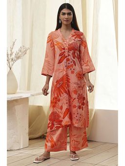 Biba - Women Peach Viscose Rayon Straight Kurta with Palazzo (Set of 2)
