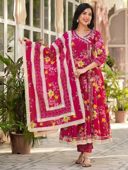 Varanga - Floral Printed Anarkali Kurta with Pant & Dupatta (Set of 3)
