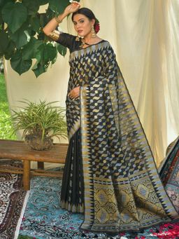 Odette - Black Tussar Silk Heavy Jamdani Saree with Unstitched Blouse
