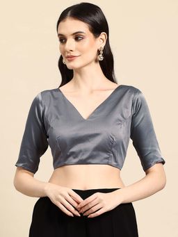 FLAHER - Grey Art Silk Saree Blouse