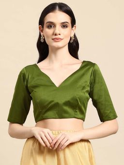 FLAHER - Olive Green Art Silk Saree Blouse