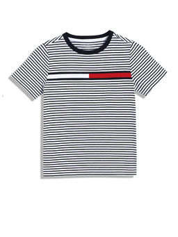 Tommy Hilfiger - Boys Navy Blue Stripes Half Sleeves T-Shirt