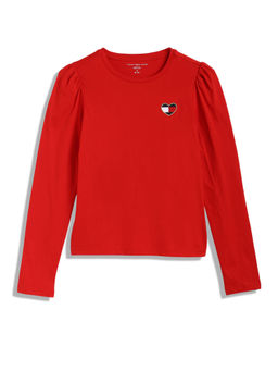 Tommy Hilfiger - Girls Red Solid Full Sleeves T-Shirt
