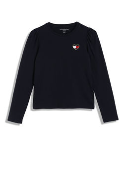Tommy Hilfiger - Girls Navy Blue Solid Full Sleeves T-Shirt