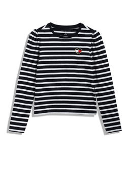 Tommy Hilfiger - Girls Navy Blue Stripes Full Sleeves T-Shirt