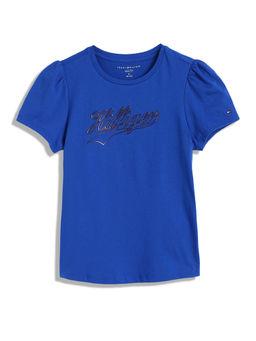 Tommy Hilfiger - Girls Blue Solid Half Sleeves T-Shirt