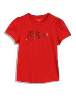 Tommy Hilfiger - Girls Red Solid Half Sleeves T-Shirt