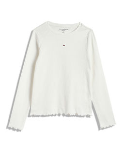 Tommy Hilfiger - Girls White Textured Full Sleeves T-Shirt