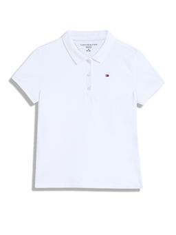 Tommy Hilfiger - Girls White Solid Half Sleeves Polo T-Shirt