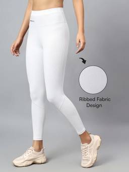 Fitkin - Women White Ribbed High Waist Leggings