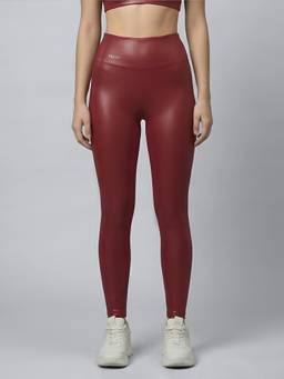 Fitkin - Women Luxe Maroon Shine On Performance Tights