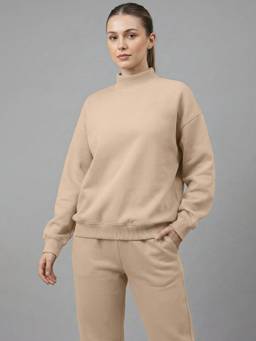 Fitkin - Women Beige Oversized Sweatshirt