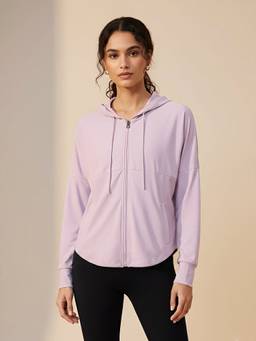 Fitkin - Women Lavender Zip-Up Stretchable Gym and Activewear Hoodie