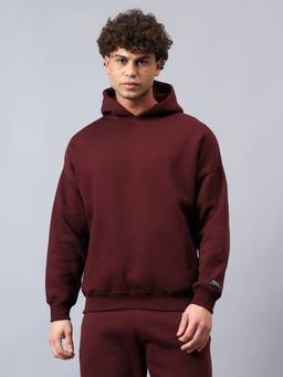 Fitkin - Men Burgundy Solid Fleece Winter Hoodie