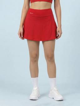 Fitkin - Women Red Sports with Inner Shorts & Pocket Tennis Skort