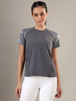 Fitkin - Women Grey Solid Training T-Shirt
