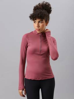 Fitkin - Women Mauve Half Zip Full Sleeve Sports T-Shirt