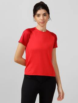 Fitkin - Women Red Solid Training T-Shirt