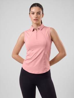 Fitkin - Women Pink Sleeveless Polo Zip Top