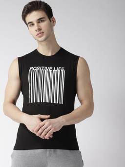 Fitkin - Men Graphic Black Cotton Tank T-Shirt