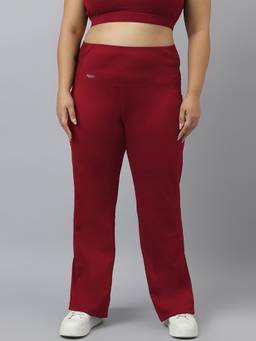 Fitkin - Plus Size Women Maroon Active Straight Track Pant