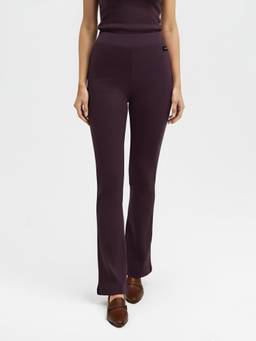 Fitkin - Women Plum Ribbed High-Waist Wide Track Pant