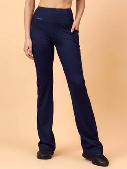 Fitkin - Women Navy Blue Straight Gym and Yoga Trackpant