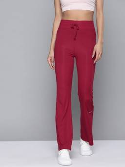 Fitkin - Women Maroon Self-Stripe Straight Trackpant