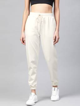 Fitkin - Women Off White Solid Fleece Regular Fit Jogger