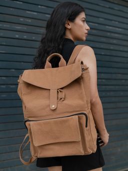 Mona B - Unisex Solid Seth Backpack - Brown (L)