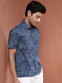 Fabindia - Blue Cotton Printed Regular Shirt