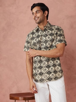 Fabindia - Black Cotton Printed Regular Shirt
