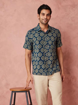 Fabindia - Indigo Cotton Printed Regular Shirt