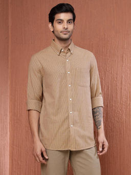 Fabindia - Brown Cotton Striped Regular Shirt
